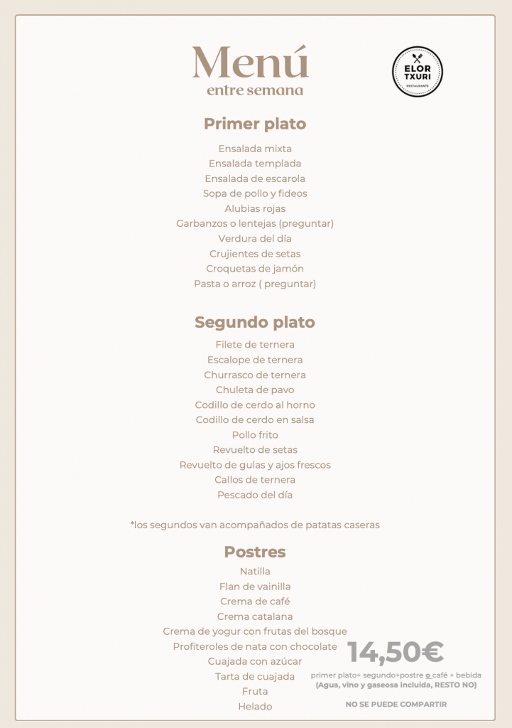 Menú del día ELOR TXURI